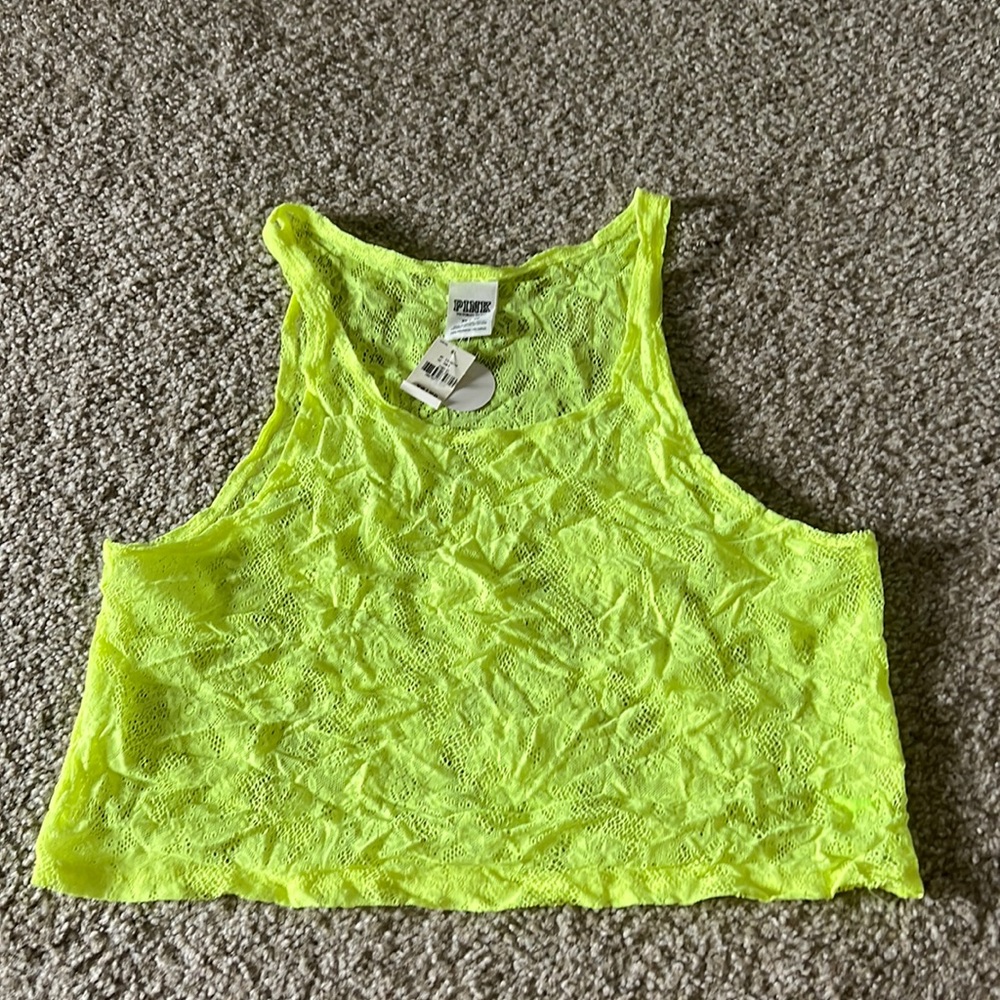 NWT: Victoria’s Secret pink brand neon yellow lacey tank size xs